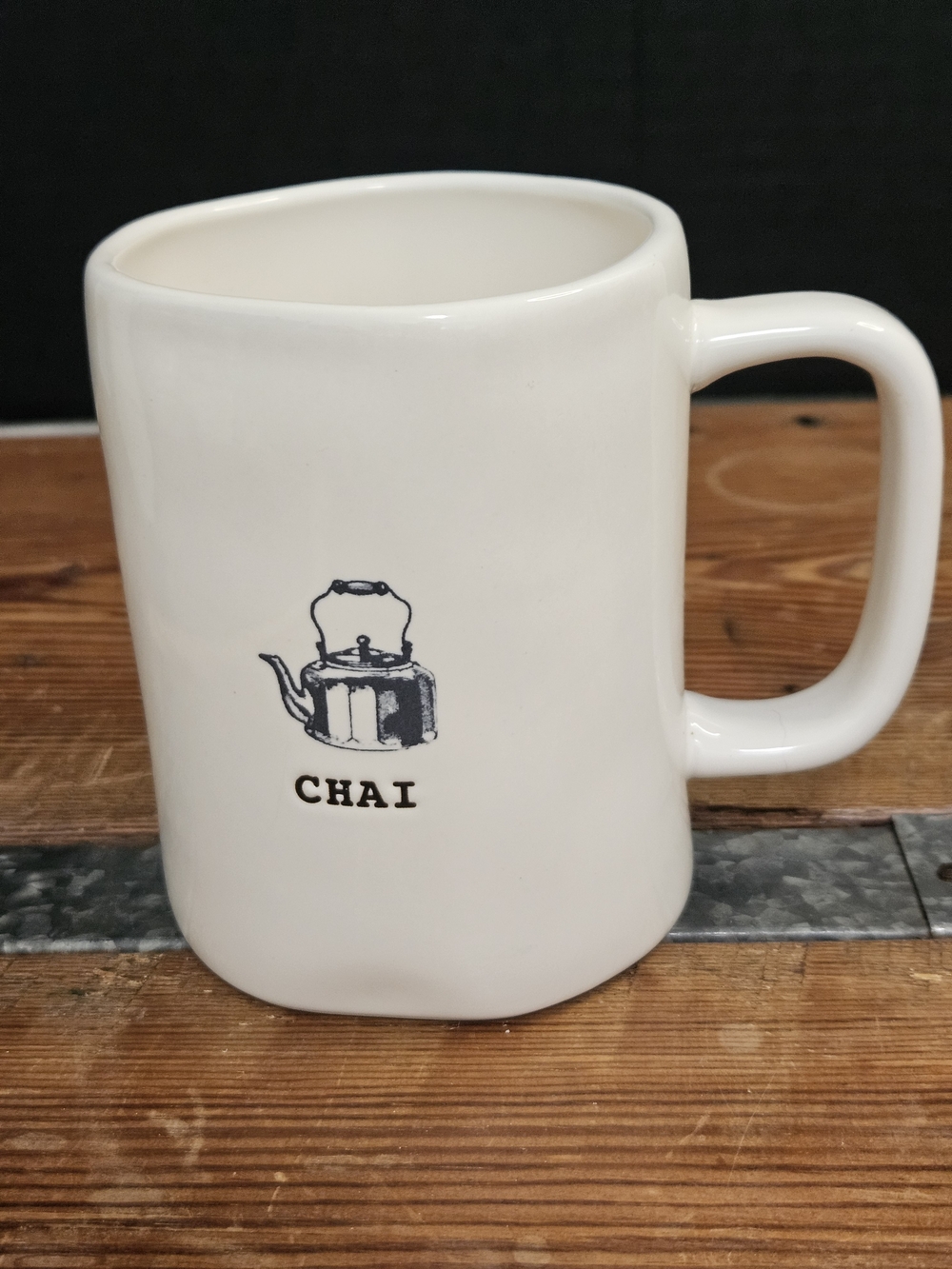 Rae Dunn White Chai Ceramic Mug with Teapot Graphic